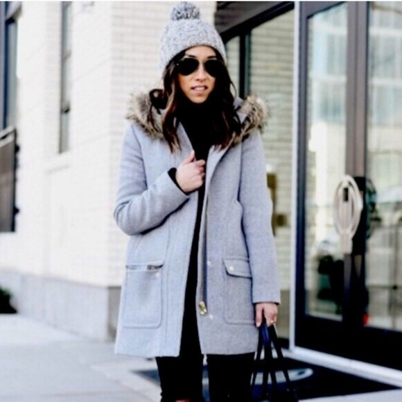 J. Crew Gray Vail Parka Wool Blend Faux Fur Hooded Jacket  Sz 4 Coat - Picture 2 of 15